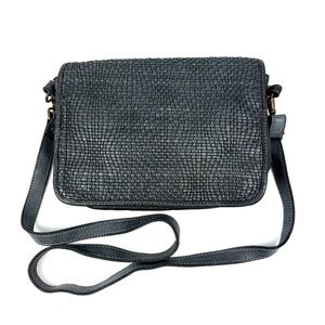 Genuine Italian Handbag Black Blue Leather Weave Flap Crossbody Made In‎ Italy